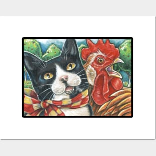 Cat and Chicken Song - Black Outlined Version Posters and Art